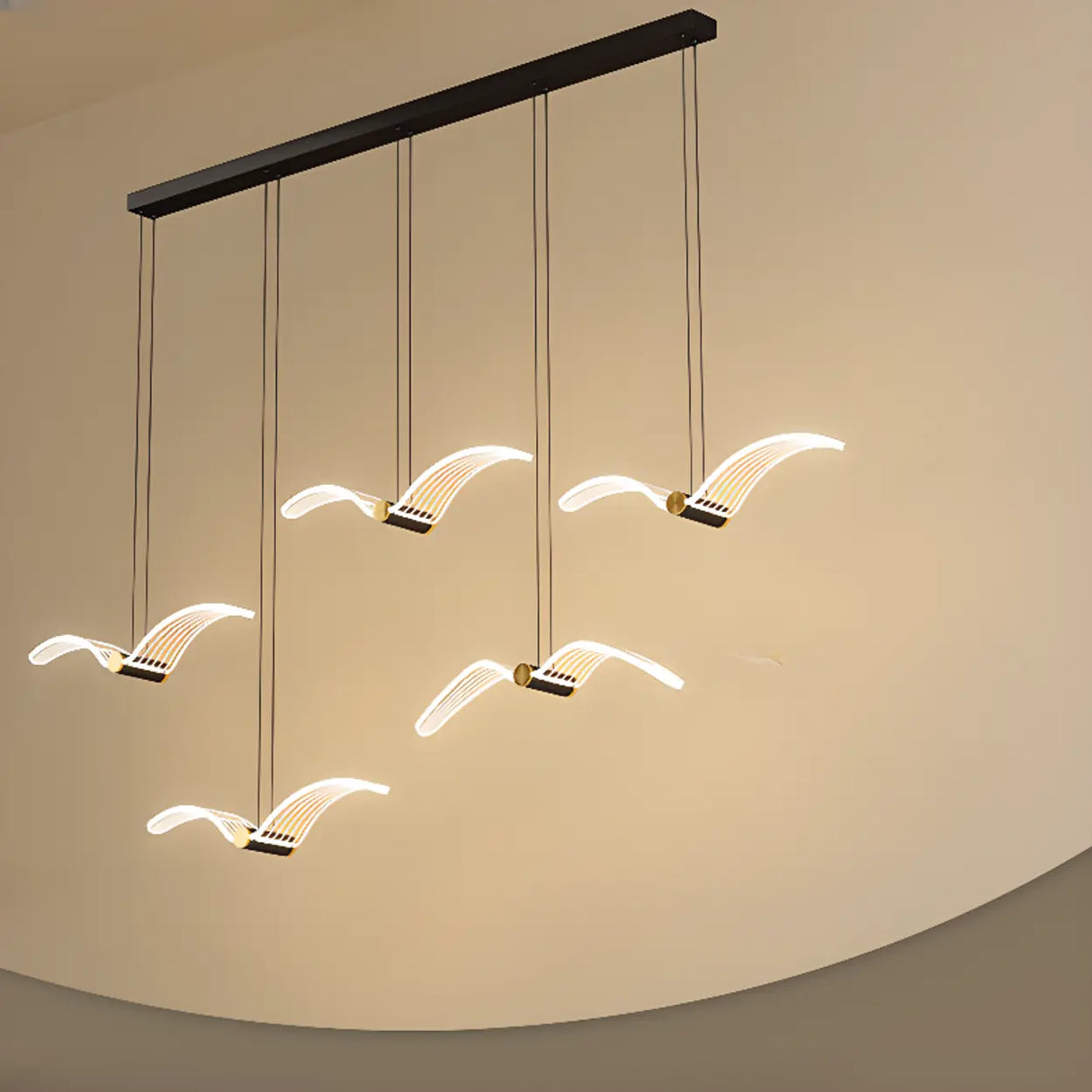 Modern Seagull LED Pendant Light for Lobby, White, Large Image - 7