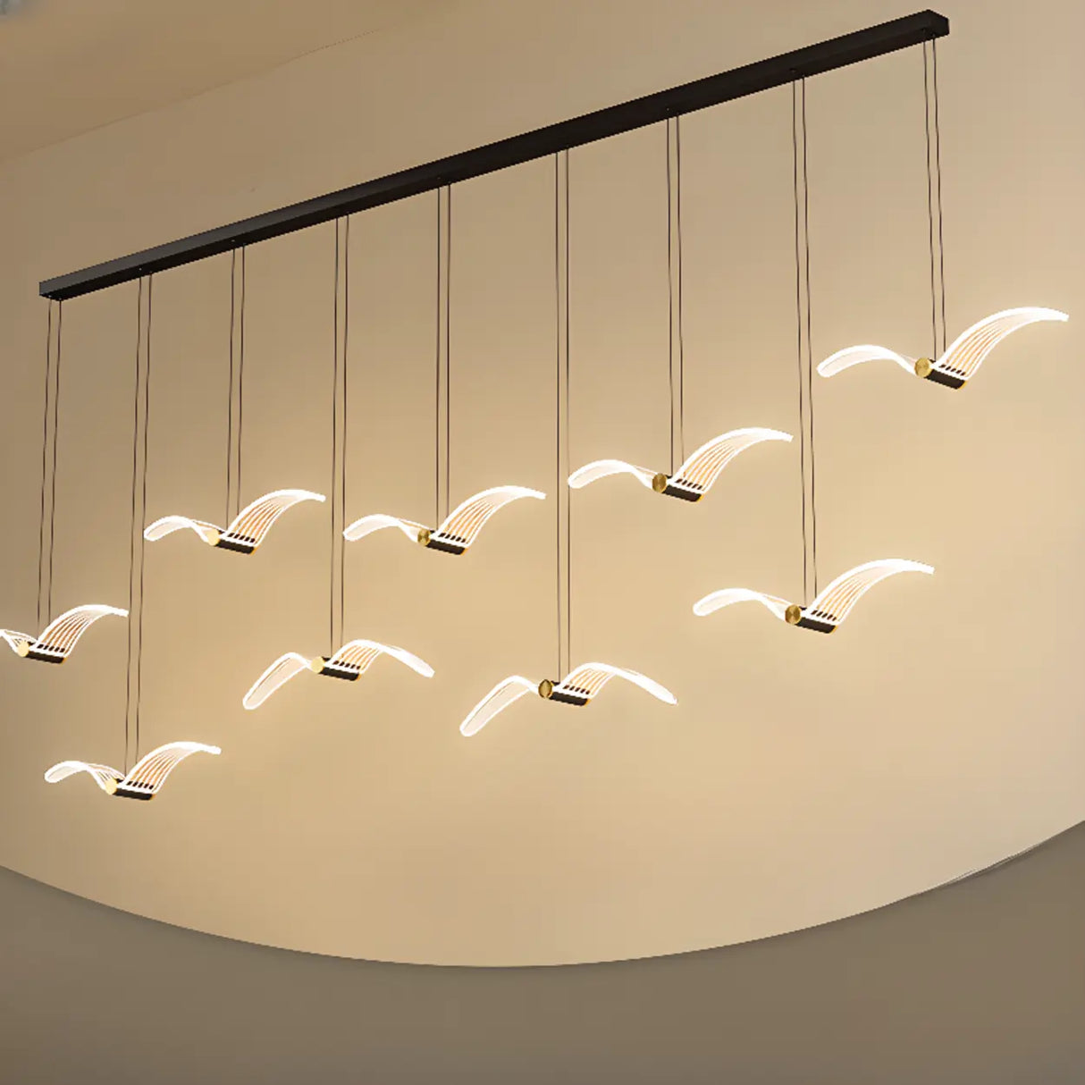 Modern Seagull LED Pendant Light for Lobby, White, Large Image - 8