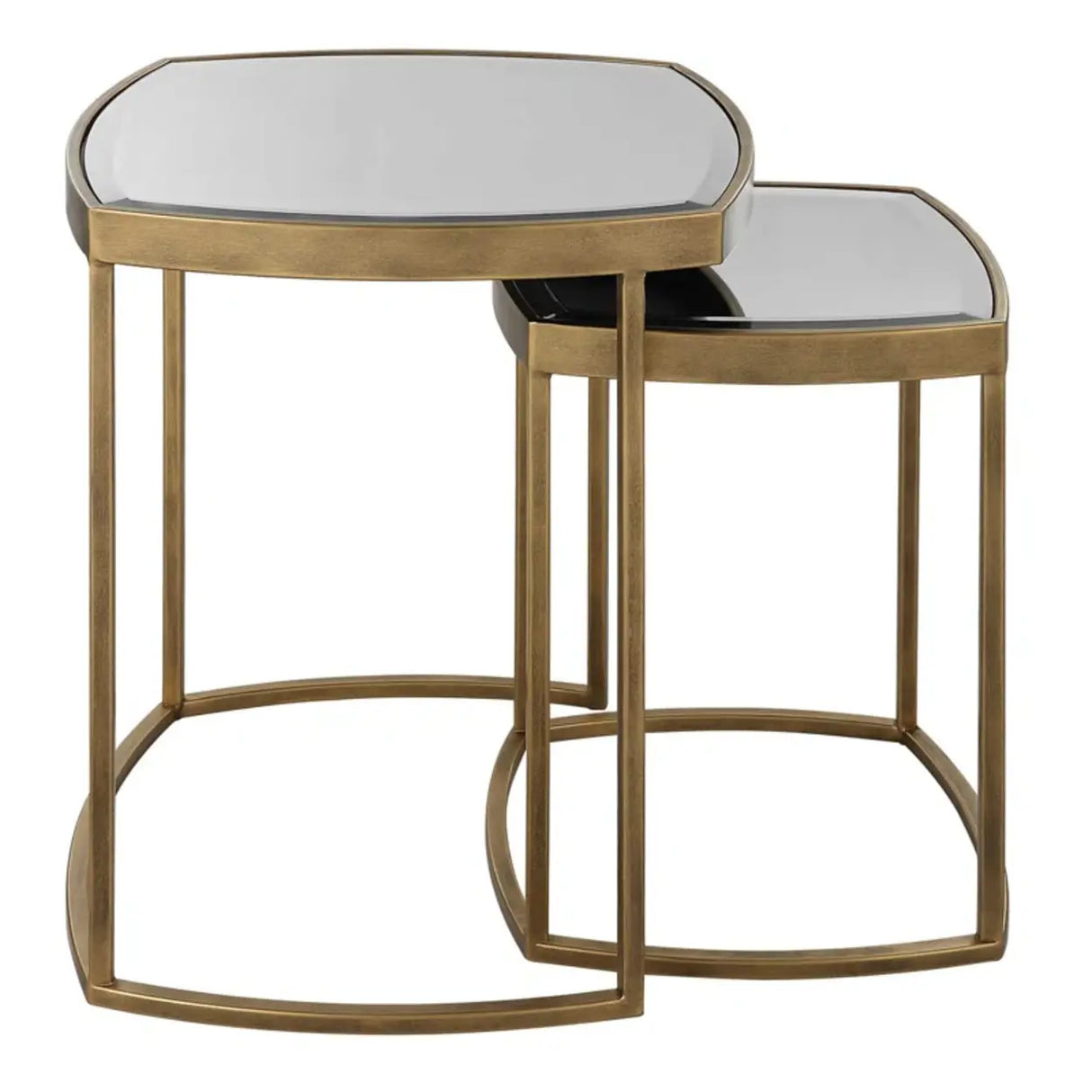 Modern Set of 2 Glass Top Gold Nesting Side Table Image - 5