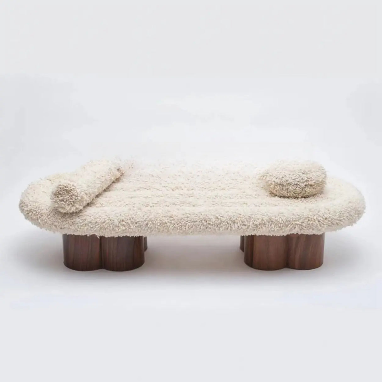 Modern Shearling Cloud Daybed with Unique Wood Legs Image - 2