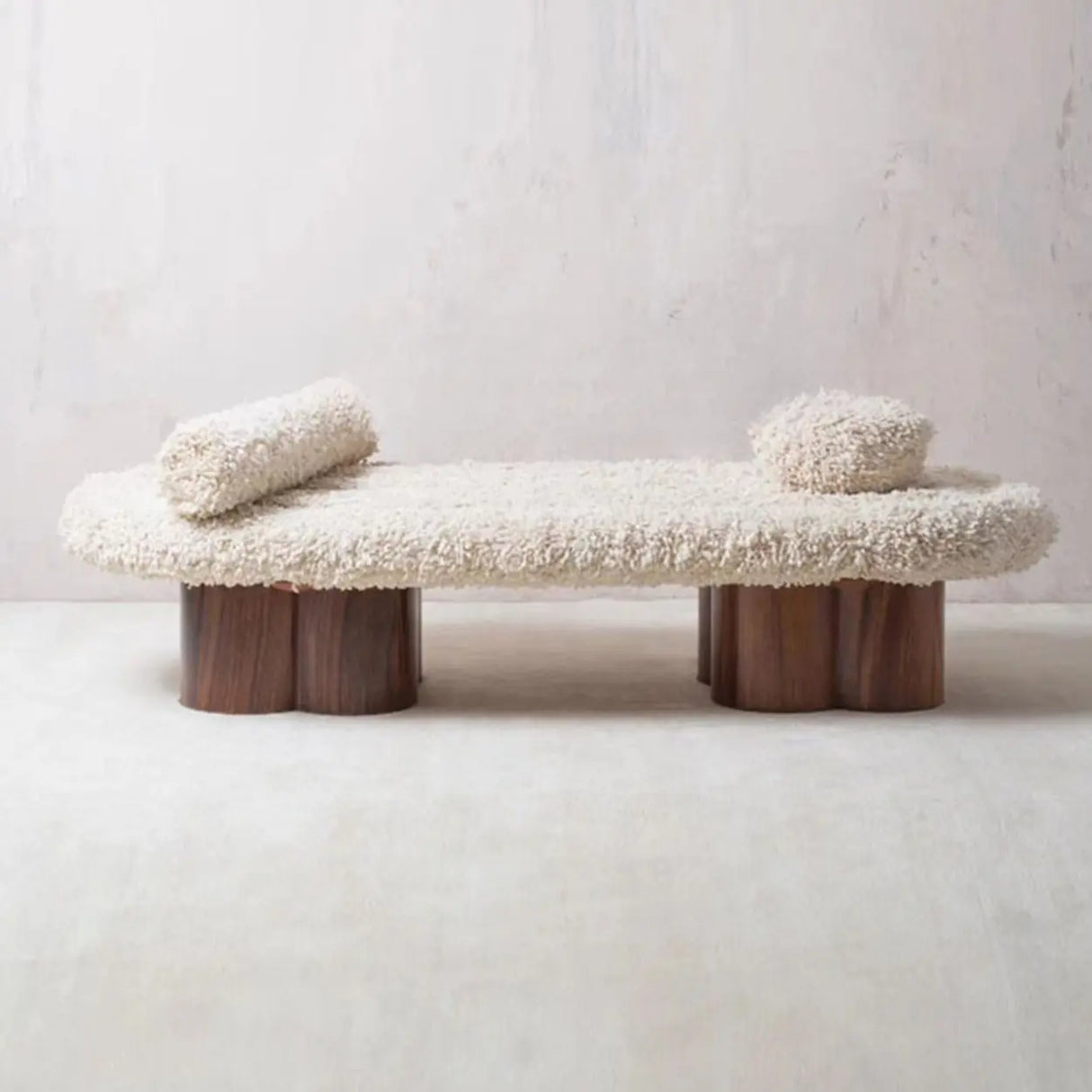 Modern Shearling Cloud Daybed with Unique Wood Legs Image - 3