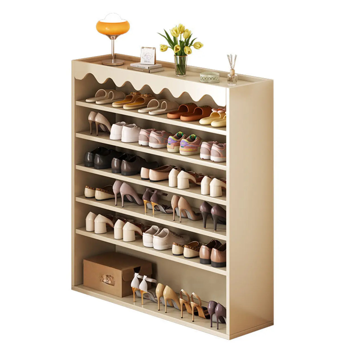 Modern Shelf Wood Entryway Beige 5-Tier Shoe Storage Image - 6