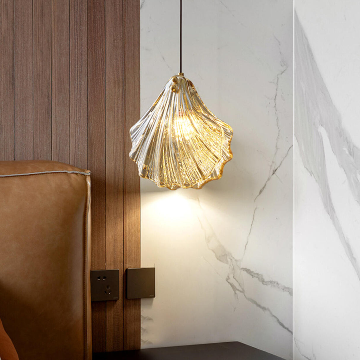 Modern Shell Glass Pendant Light Flexible Length Image - 5