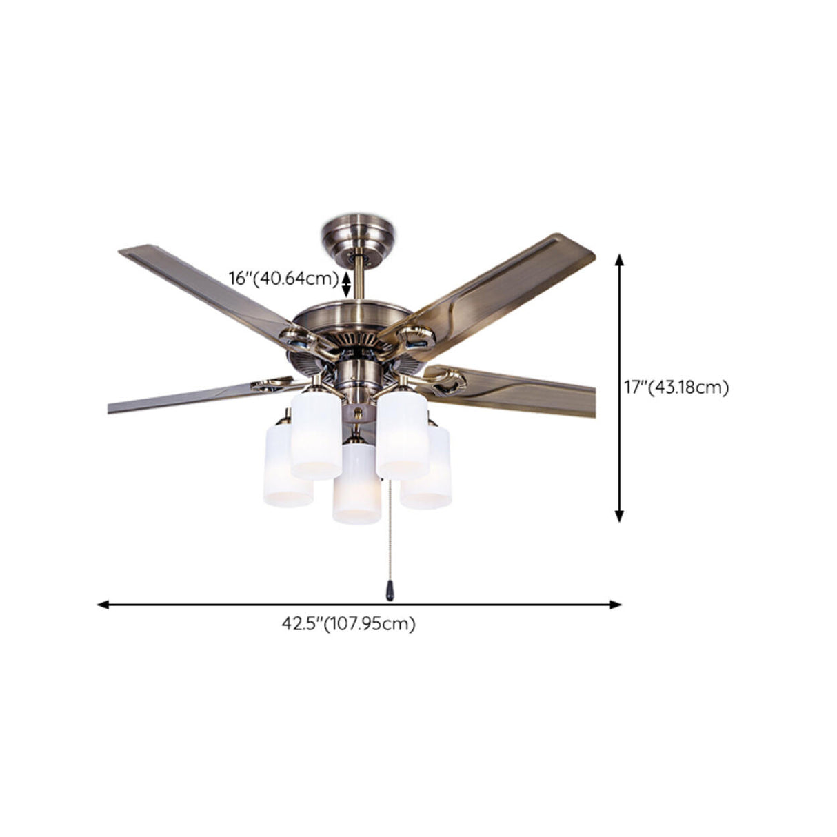 Modern Silver 5 Blade Metal Windmill Ceiling Fan Light