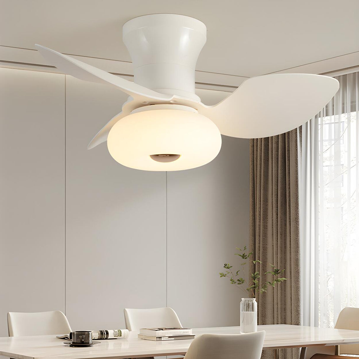Modern Simple 3 Blade White LED Ceiling Fan with Light Image - 1