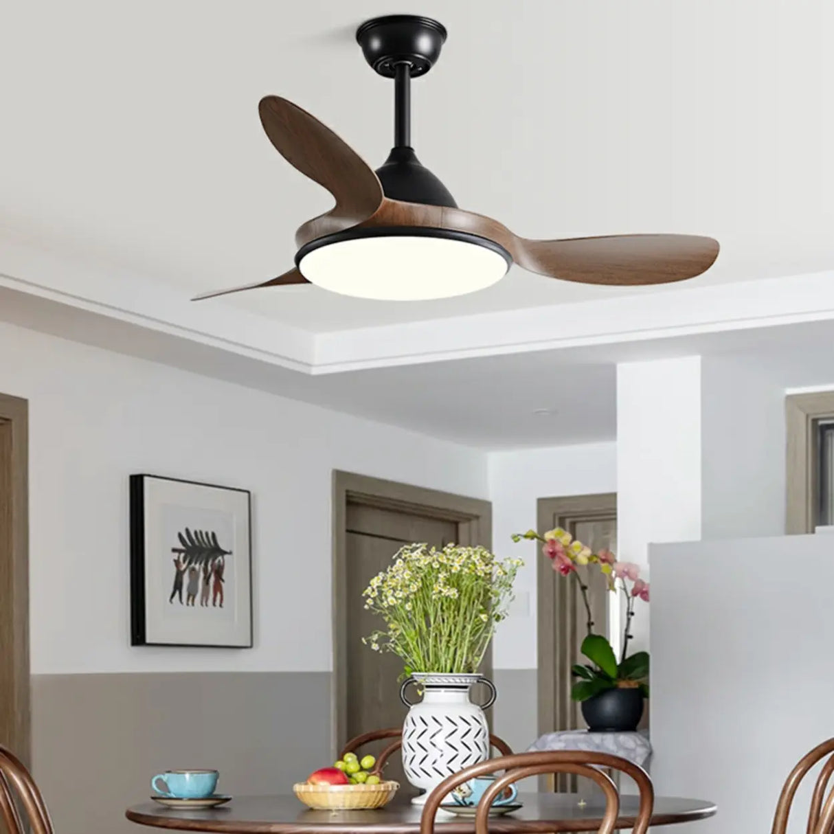 Modern Simple 3 Blades Wood Ceiling Fan with LED Light Image - 1