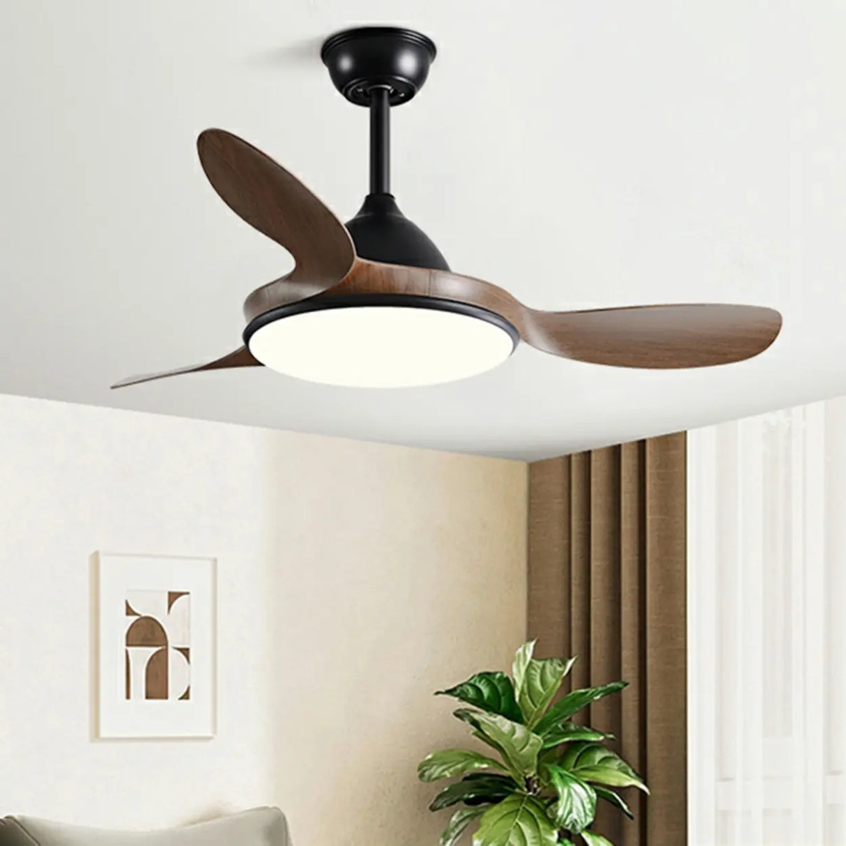 Modern Simple 3 Blades Wood Ceiling Fan with LED Light Image - 2