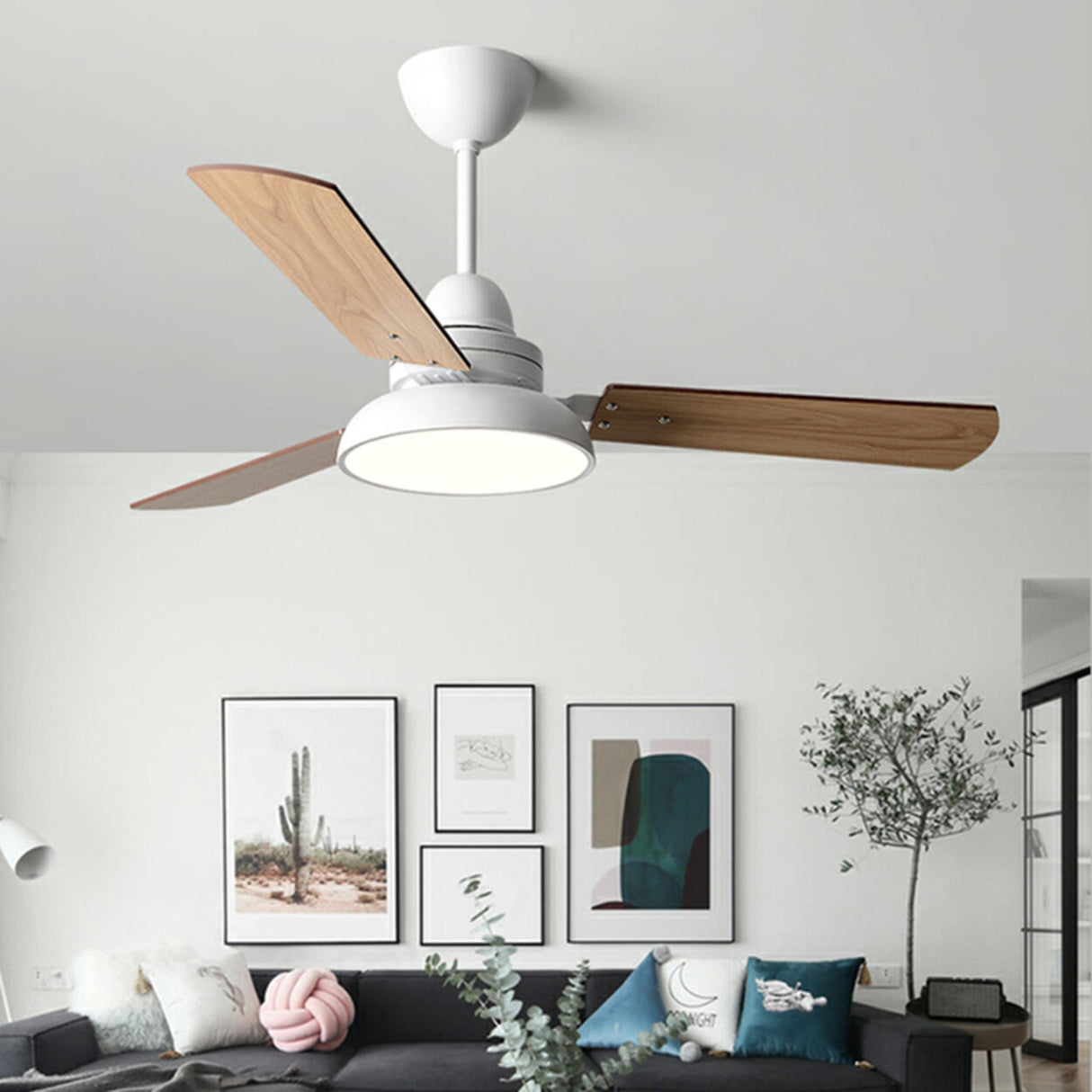 Modern Simple 3 Wood Blades LED Ceiling Fan Light Image - 1