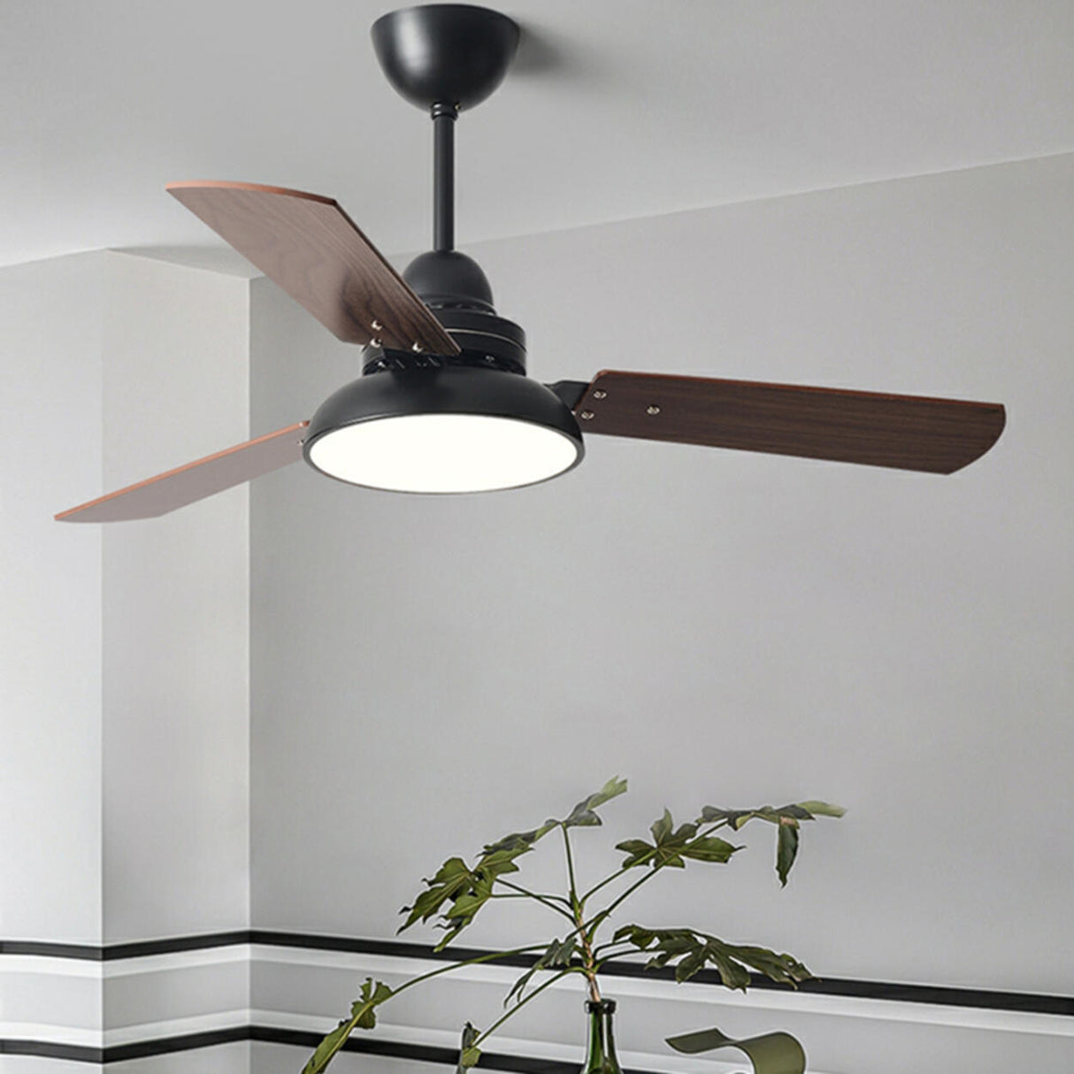 Modern Simple 3 Wood Blades LED Ceiling Fan Light Image - 18