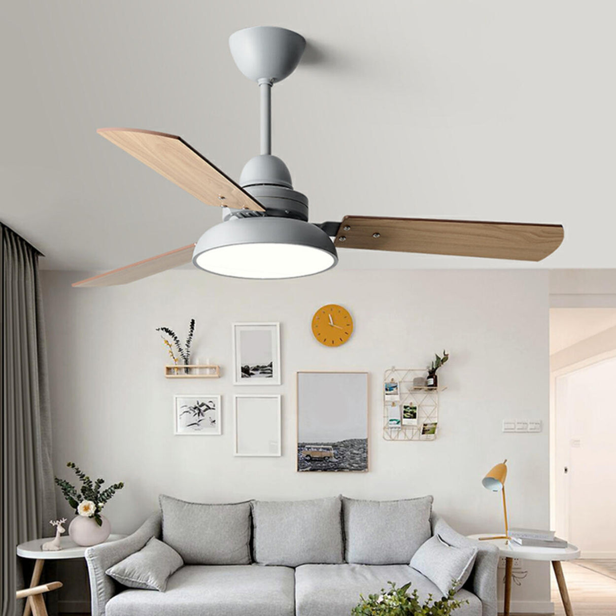 Modern Simple 3 Wood Blades LED Ceiling Fan Light Image - 3