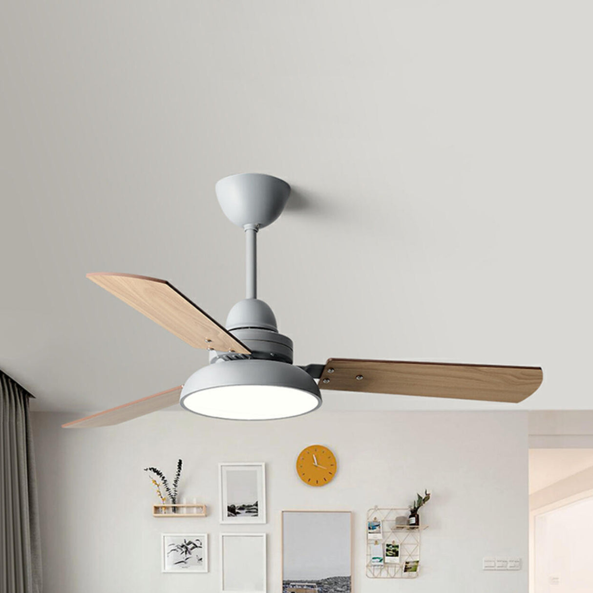 Modern Simple 3 Wood Blades LED Ceiling Fan Light Image - 4