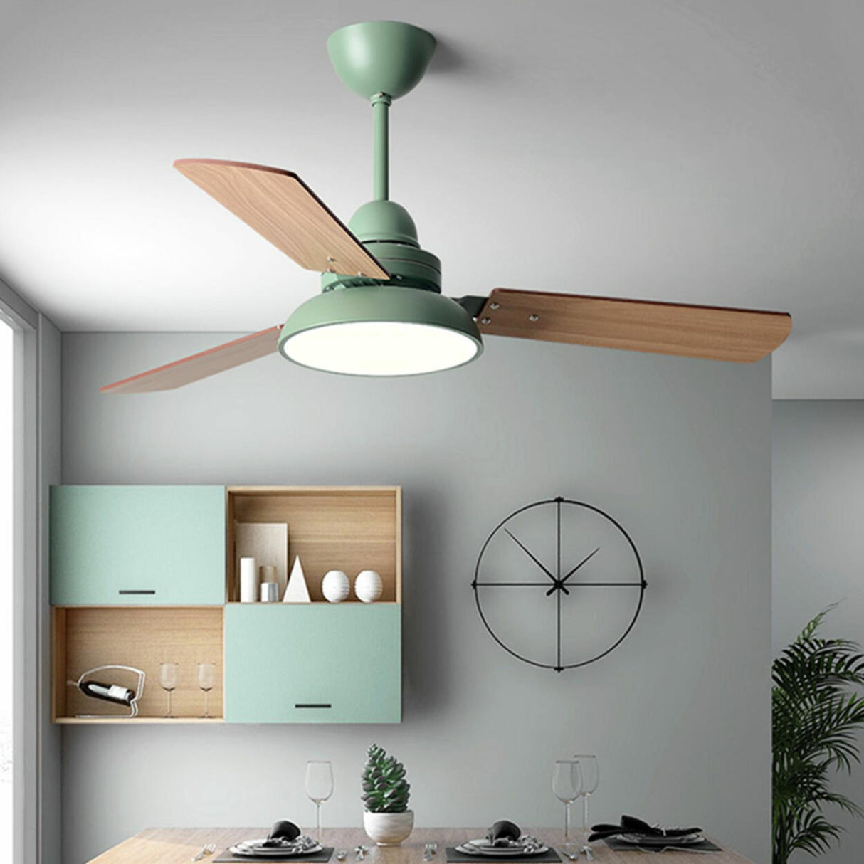 Modern Simple 3 Wood Blades LED Ceiling Fan Light Image - 7