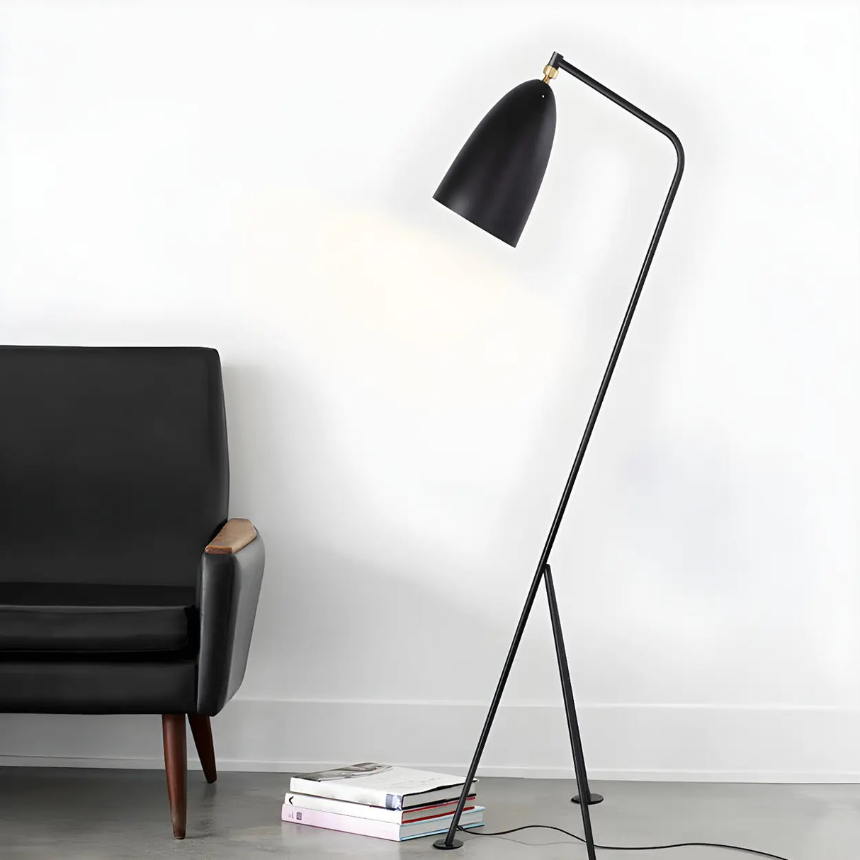 Modern Simple Black Cone and Tripod Metal Floor Lamp Image - 1
