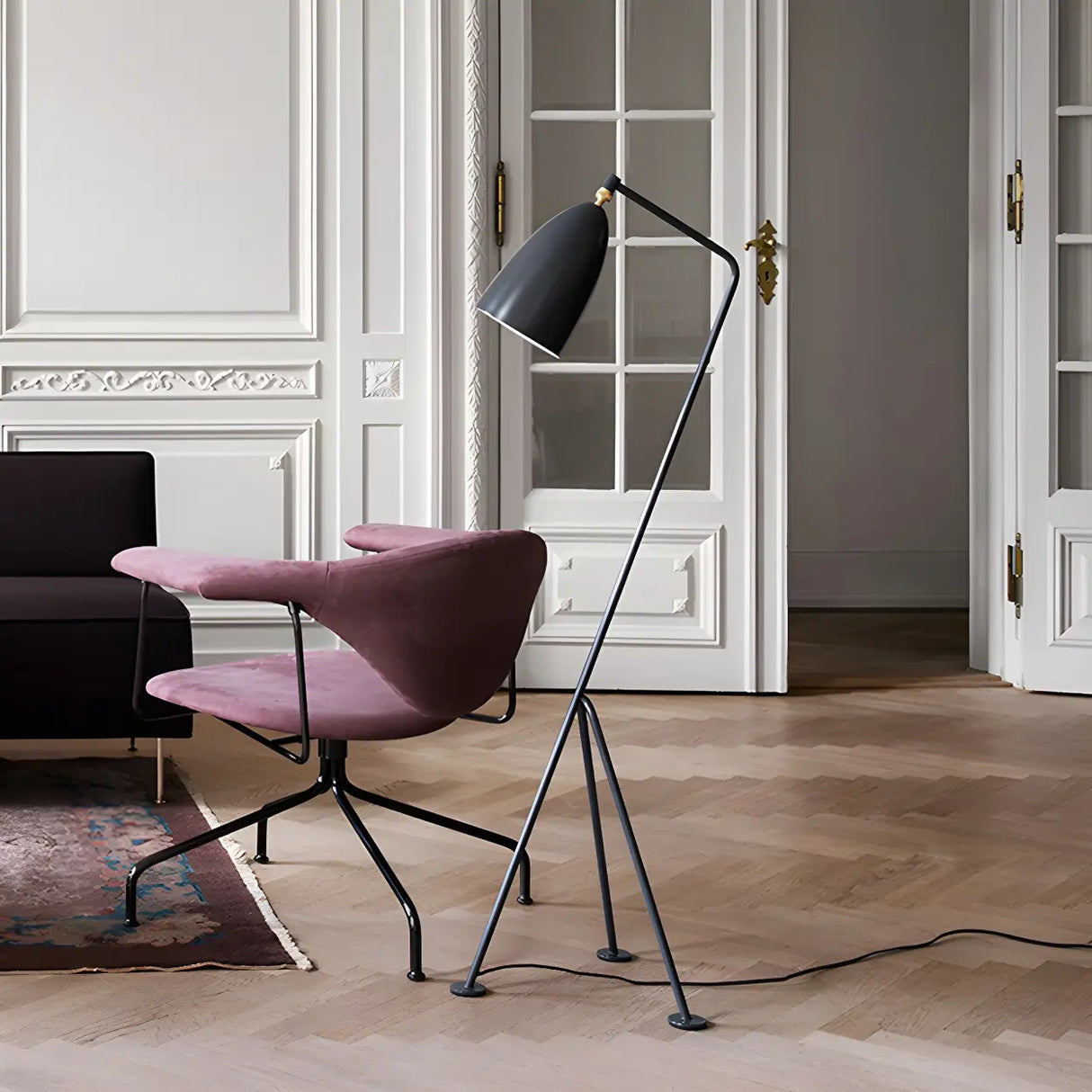 Modern Simple Black Cone and Tripod Metal Floor Lamp Image - 3