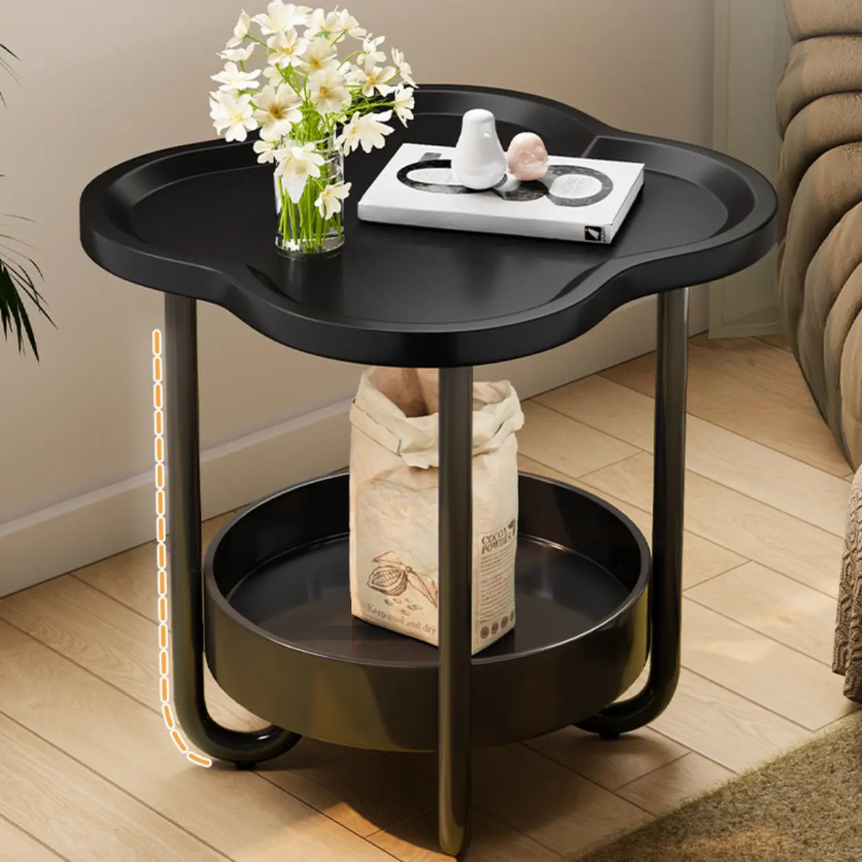 Modern Simple Black Small Side Table with Shelf Image - 10