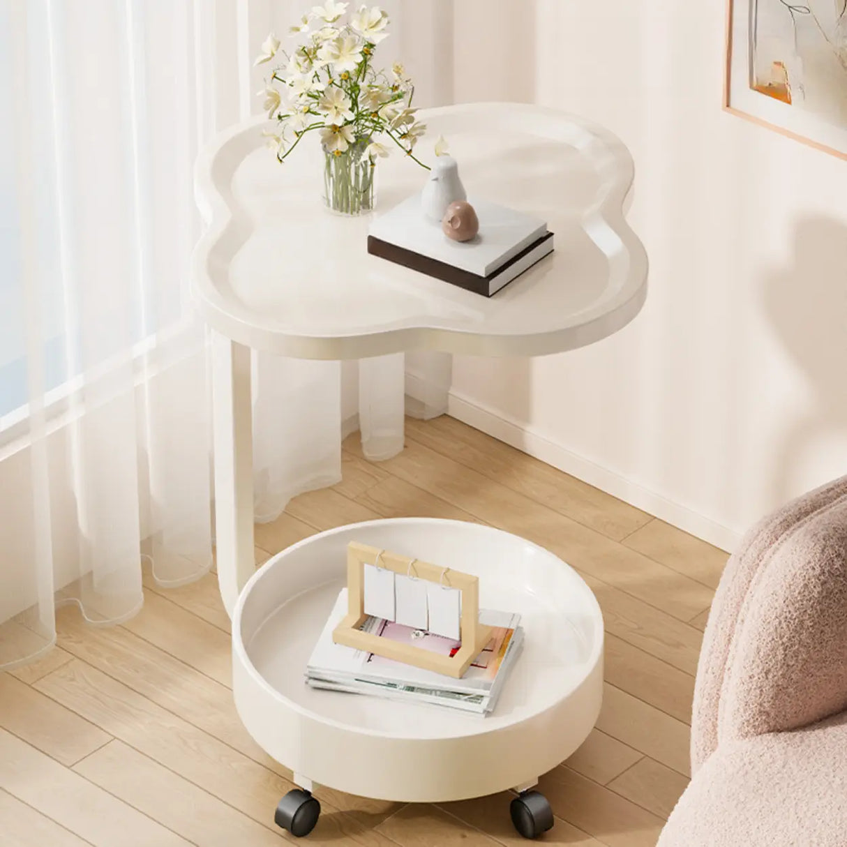 Modern Simple Black Small Side Table with Shelf Image - 11