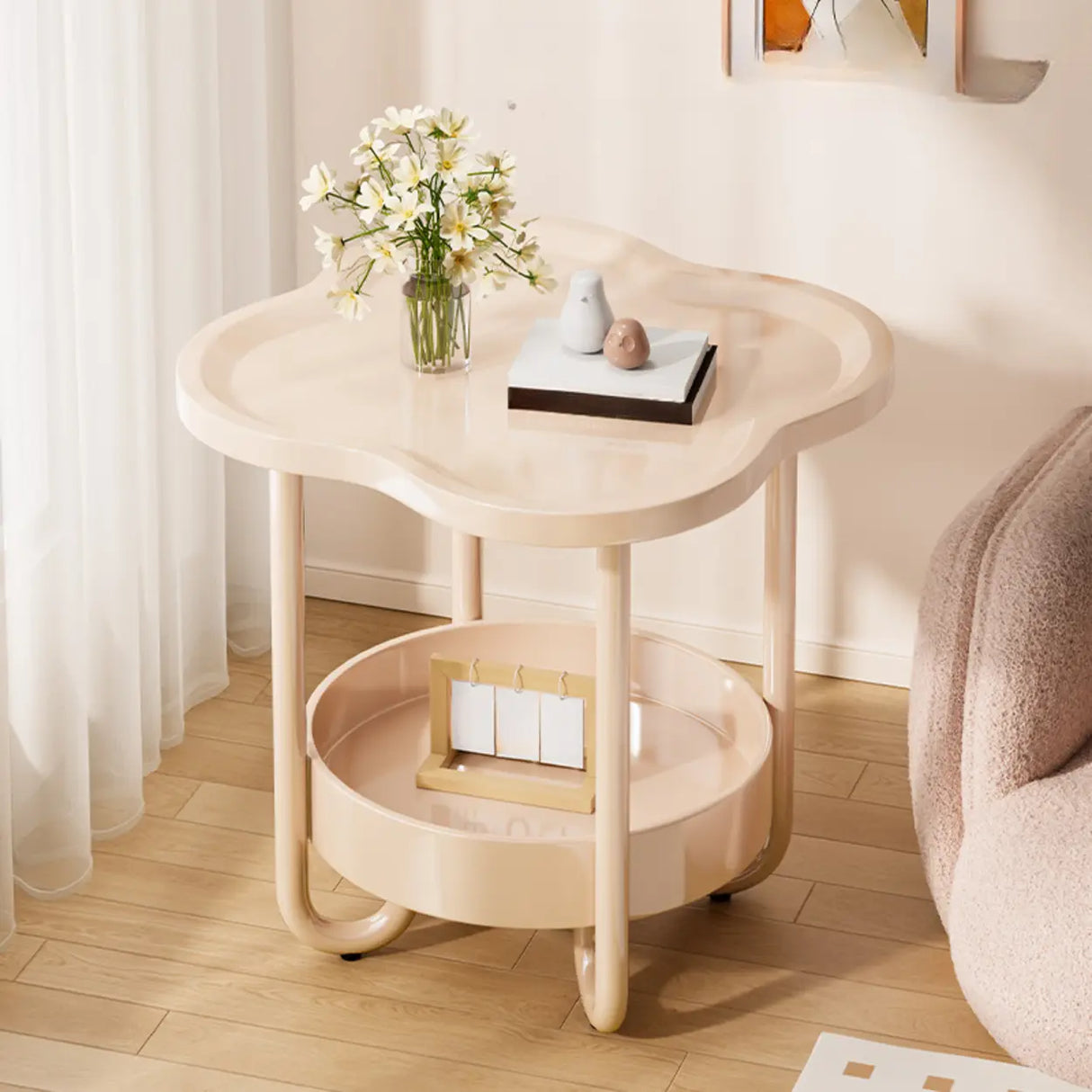 Modern Simple Black Small Side Table with Shelf Image - 12