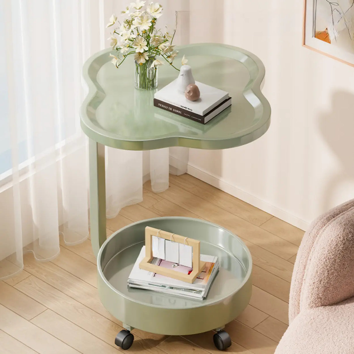 Modern Simple Black Small Side Table with Shelf Image - 13