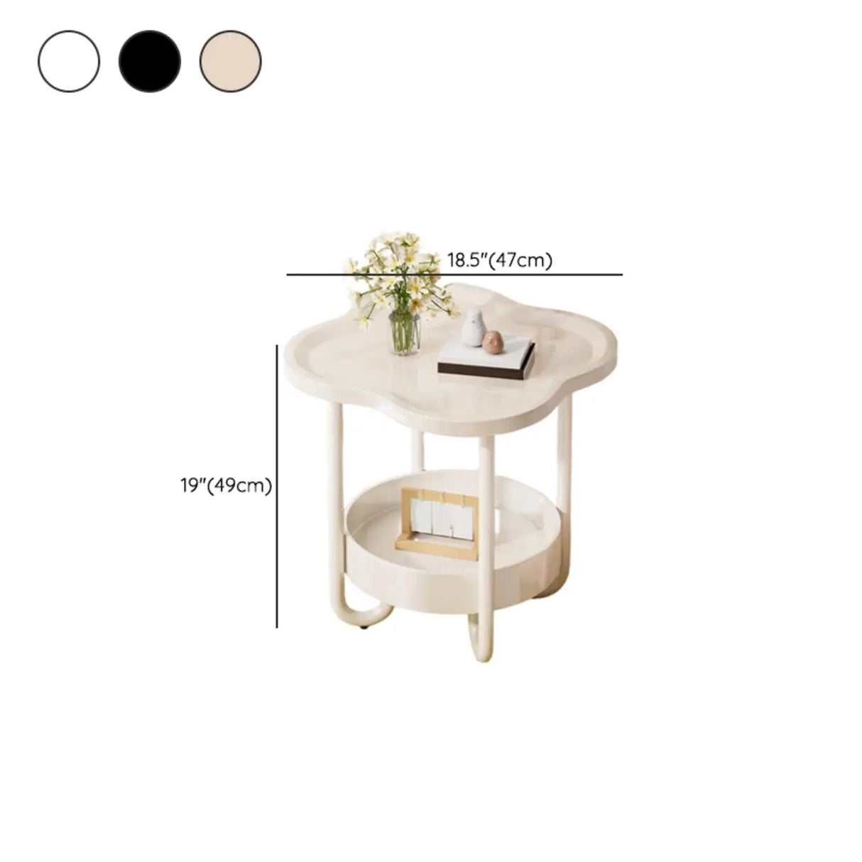 Modern Simple Black Small Side Table with Shelf Image - 15