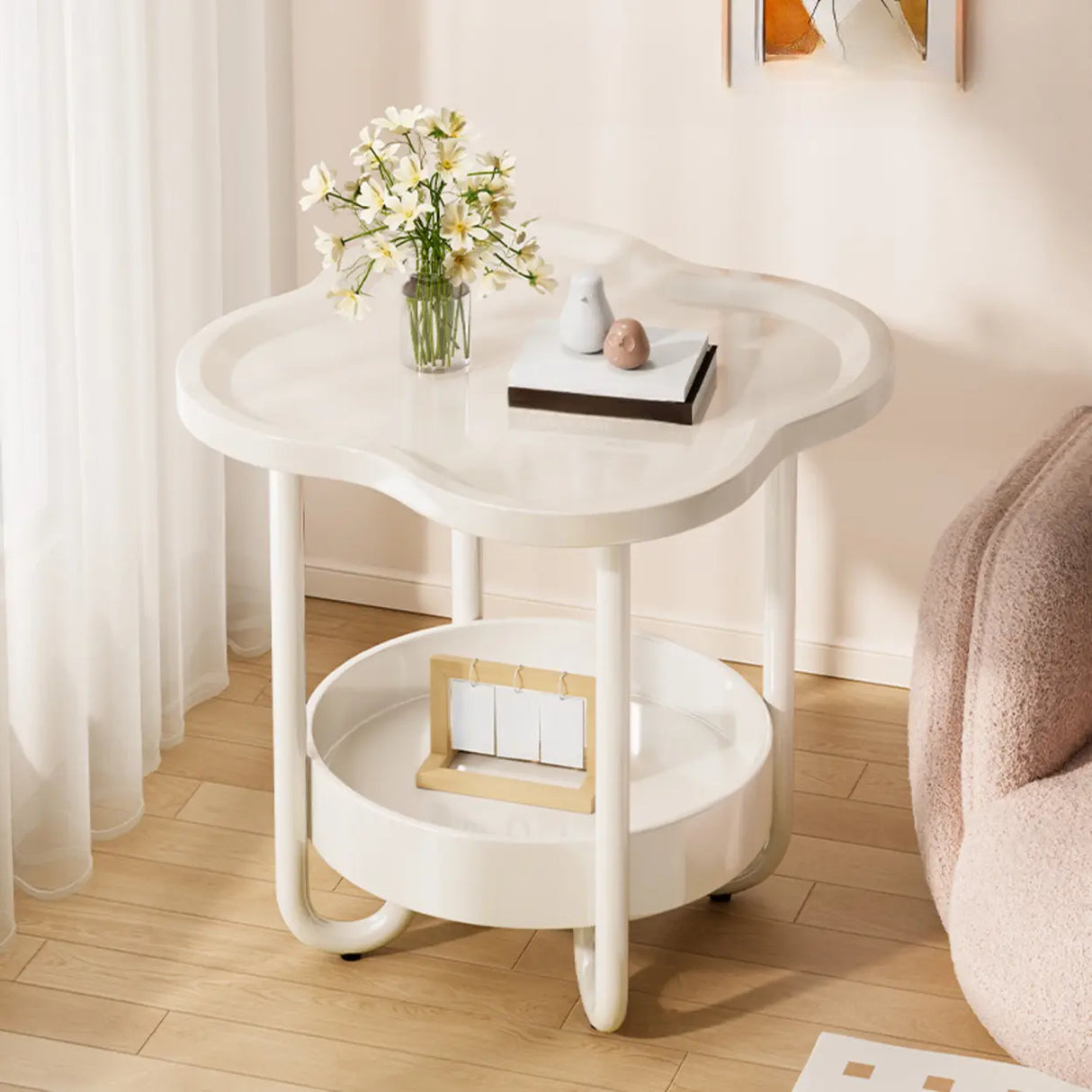 Modern Simple Black Small Side Table with Shelf Image - 3