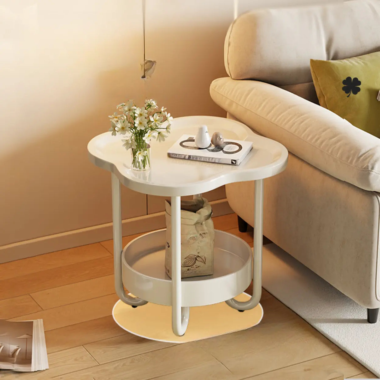 Modern Simple Black Small Side Table with Shelf Image - 4