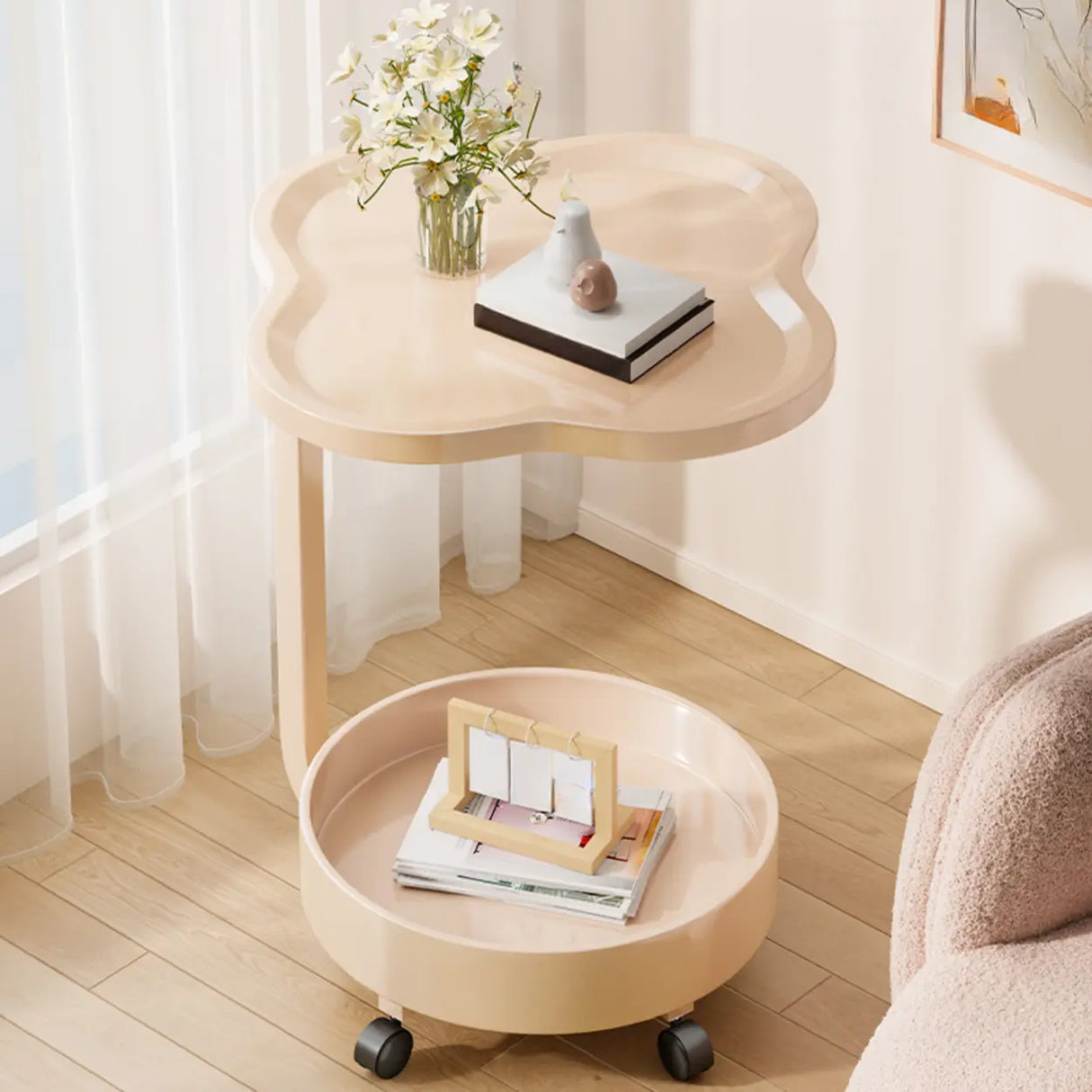 Modern Simple Black Small Side Table with Shelf Image - 5