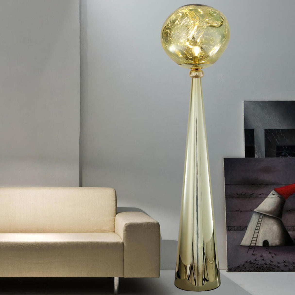 Modern Simple Column Sculptural Globe Floor Lamp Image - 8