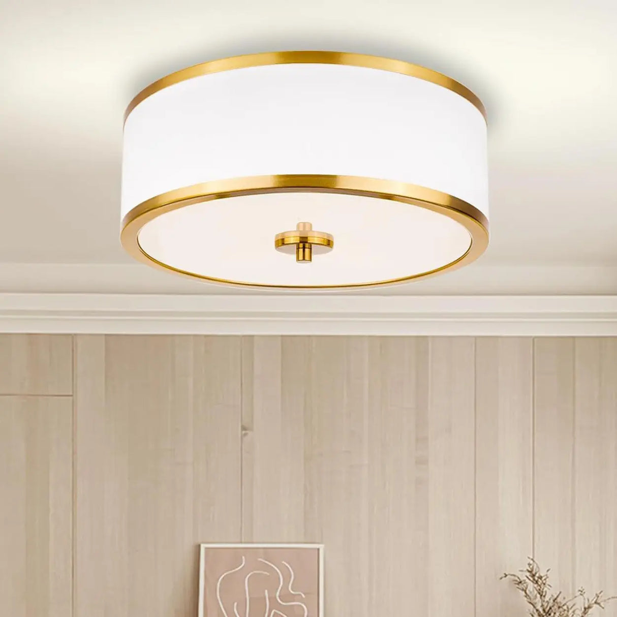 Modern Simple Fabric Drum Flush Mount Ceiling Light Image - 1