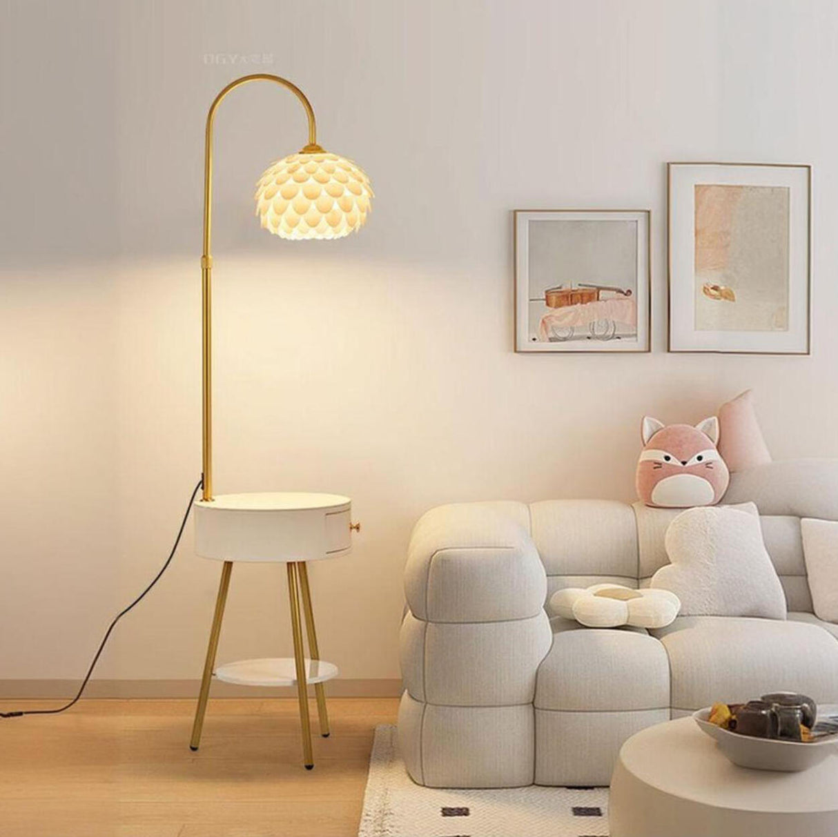 Modern Simple Feather Side Table Metal Floor Lamp Image - 5