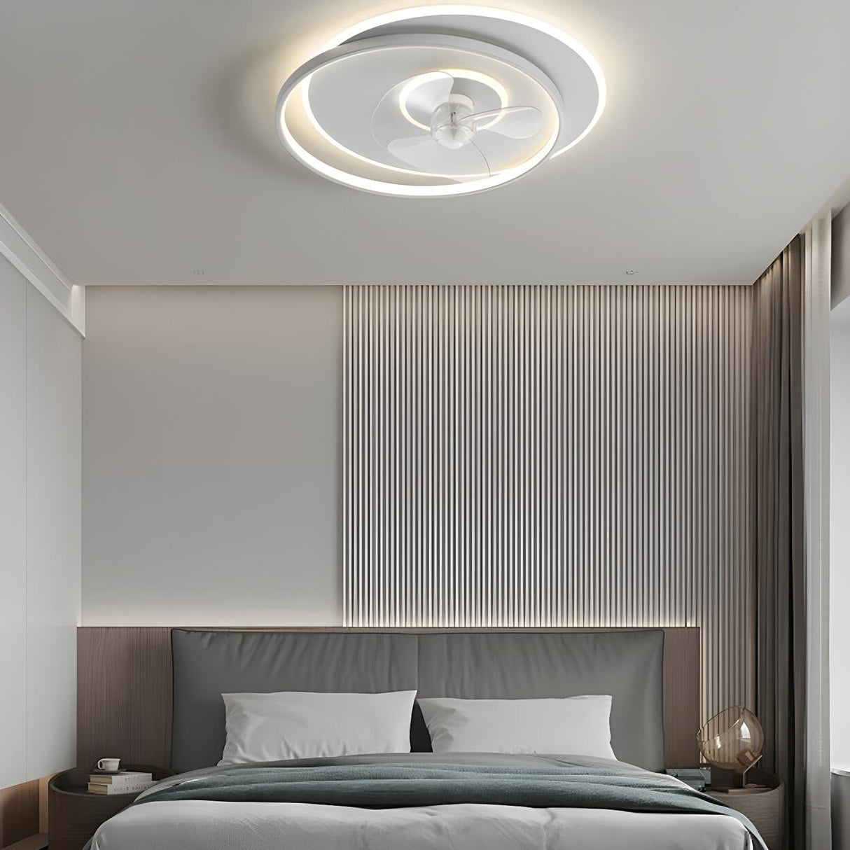 Modern Simple Flush Mount Circle Ceiling Fan with Light Image - 3