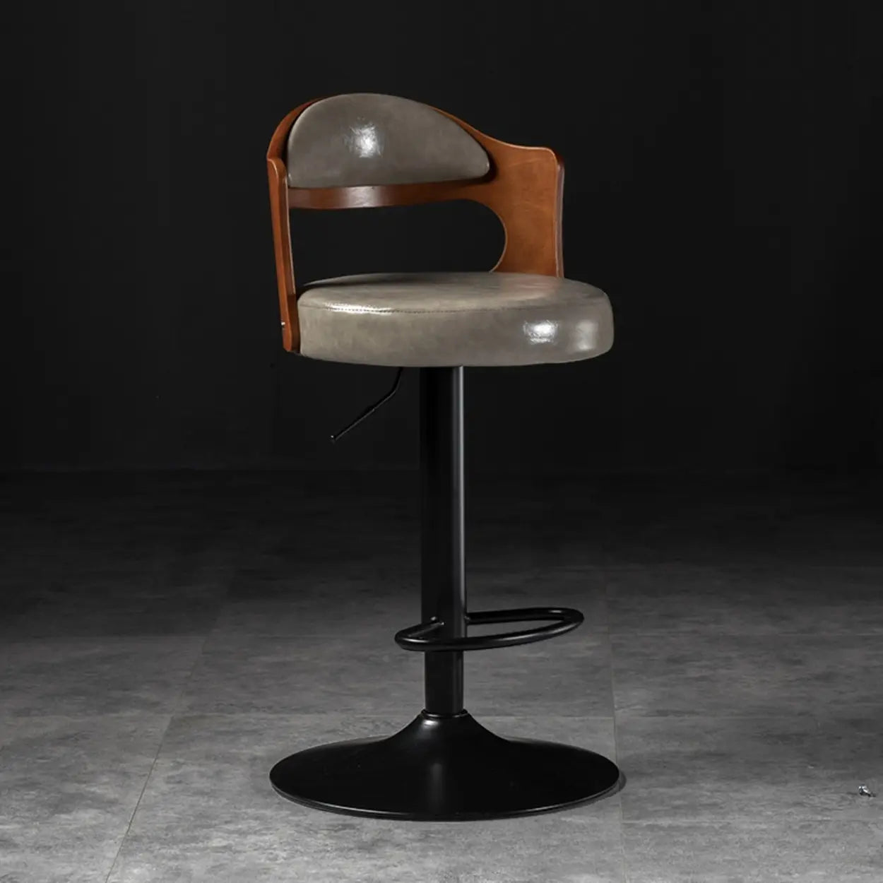 Modern Simple Gray Rotatable Round Bar Stool with Back Image - 11