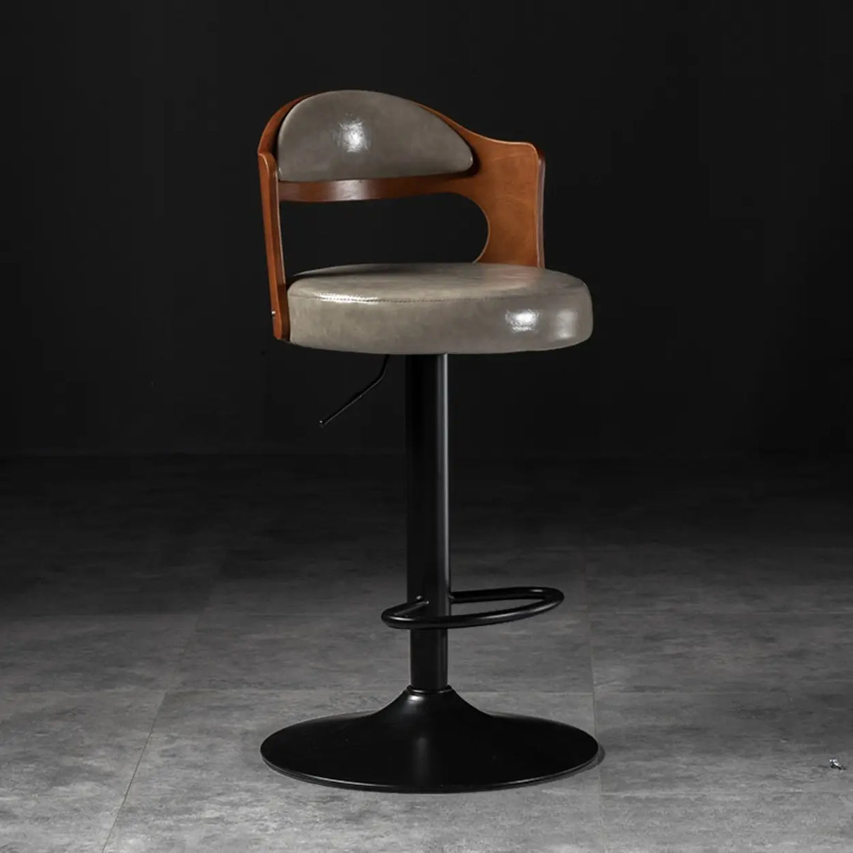 Modern Simple Gray Rotatable Round Bar Stool with Back Image - 11