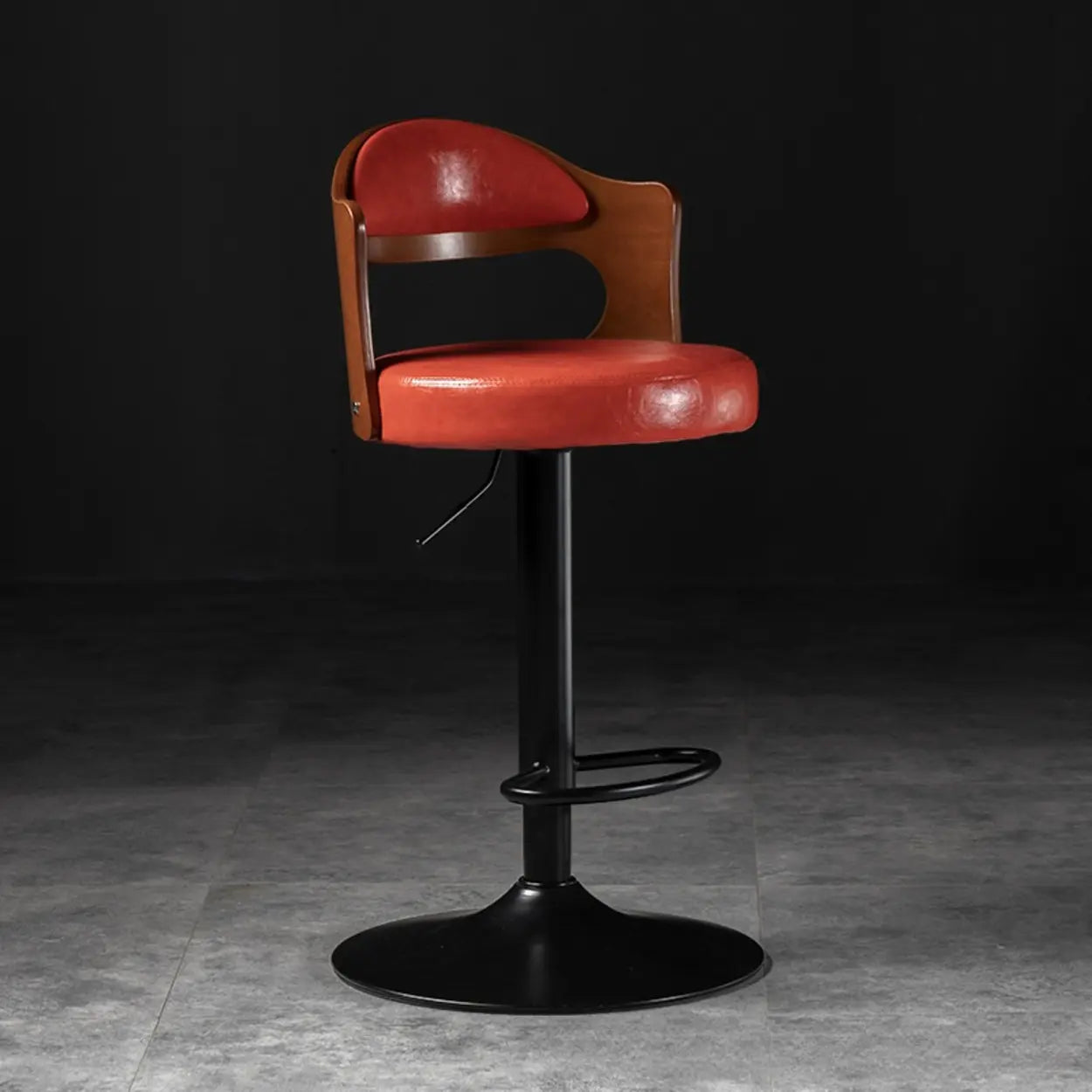 Modern Simple Gray Rotatable Round Bar Stool with Back Image - 13