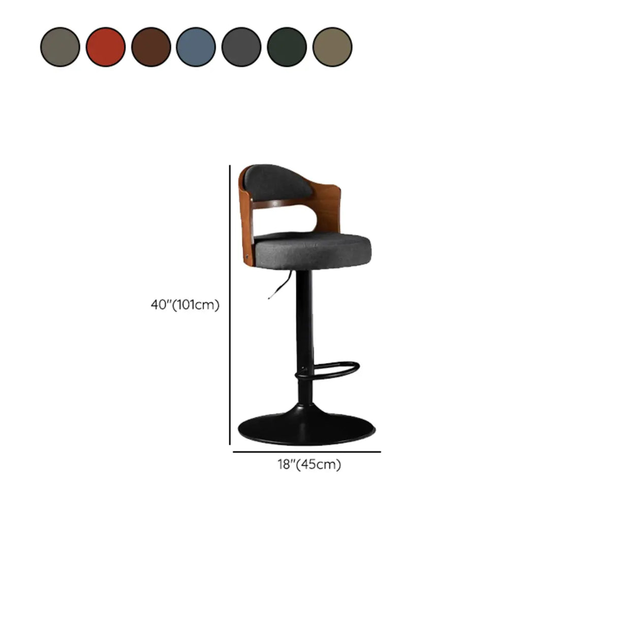 Modern Simple Gray Rotatable Round Bar Stool with Back