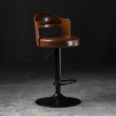 Modern Simple Gray Rotatable Round Bar Stool with Back Image - 2