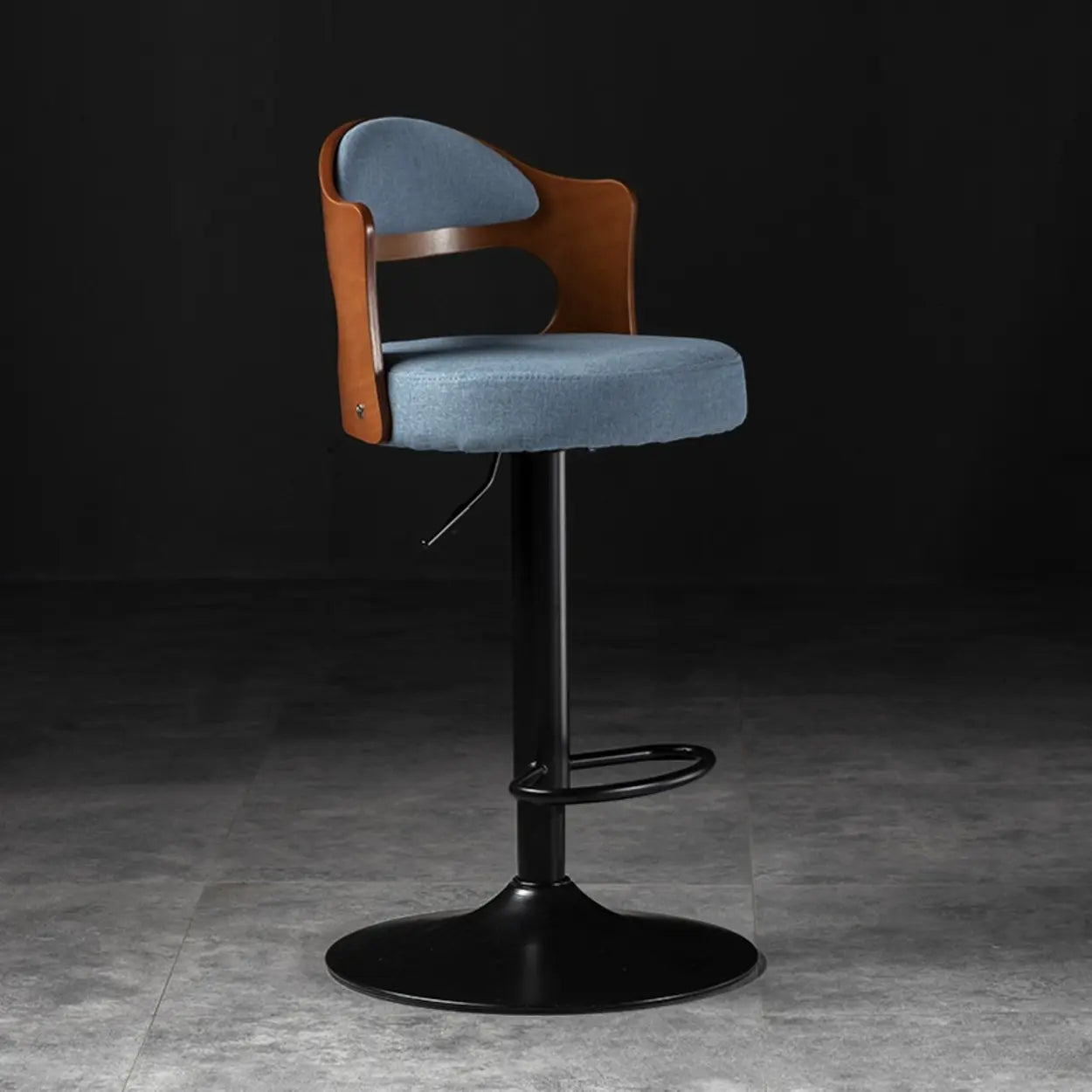 Modern Simple Gray Rotatable Round Bar Stool with Back Image - 5