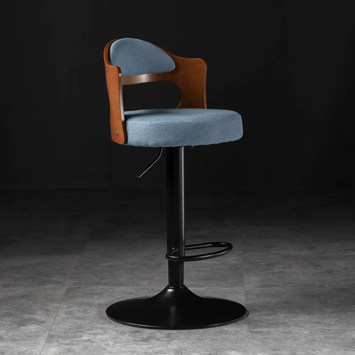 Modern Simple Gray Rotatable Round Bar Stool with Back Image - 5