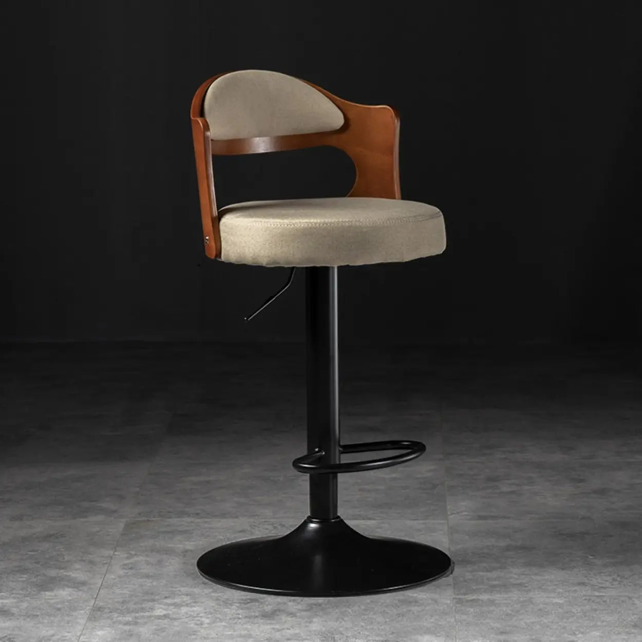 Modern Simple Gray Rotatable Round Bar Stool with Back Image - 7