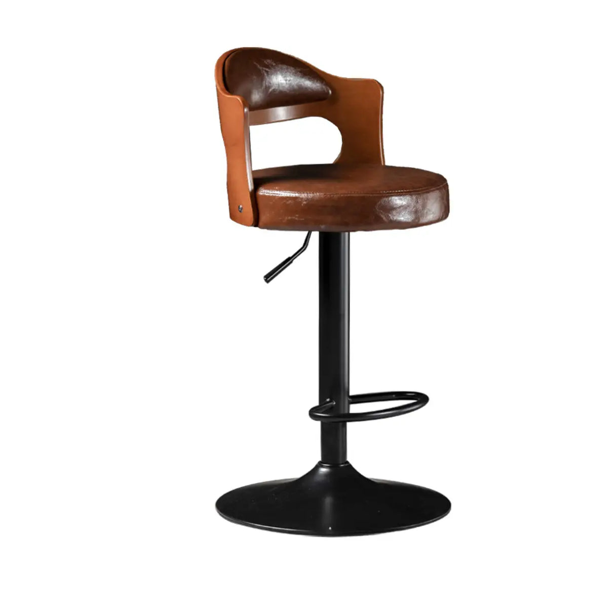 Modern Simple Gray Rotatable Round Bar Stool with Back Image - 8