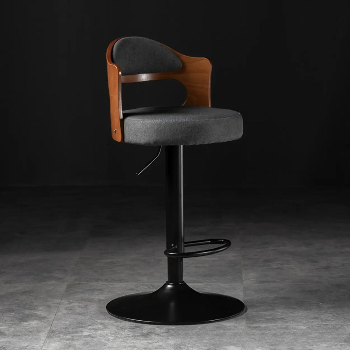 Modern Simple Gray Rotatable Round Bar Stool with Back Image - 9