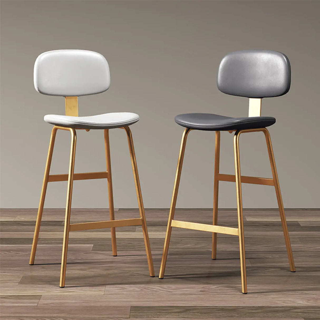 Modern Simple Hideskin Gray Saddle Seat Low Back Bar Stools Image - 1