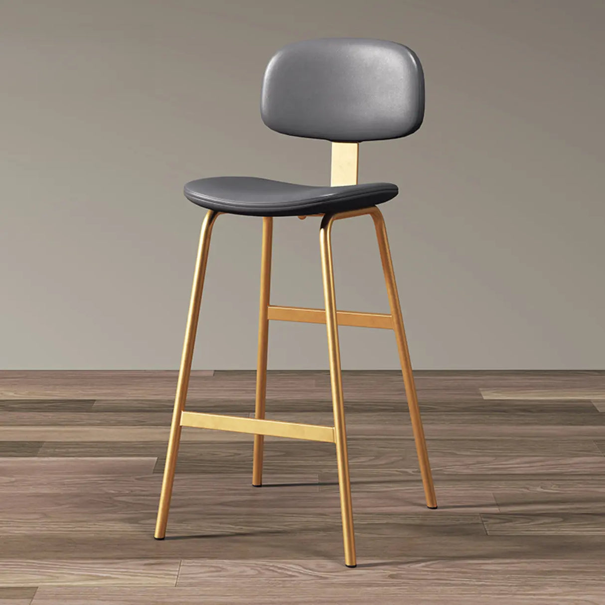 Modern Simple Hideskin Gray Saddle Seat Low Back Bar Stools Image - 12