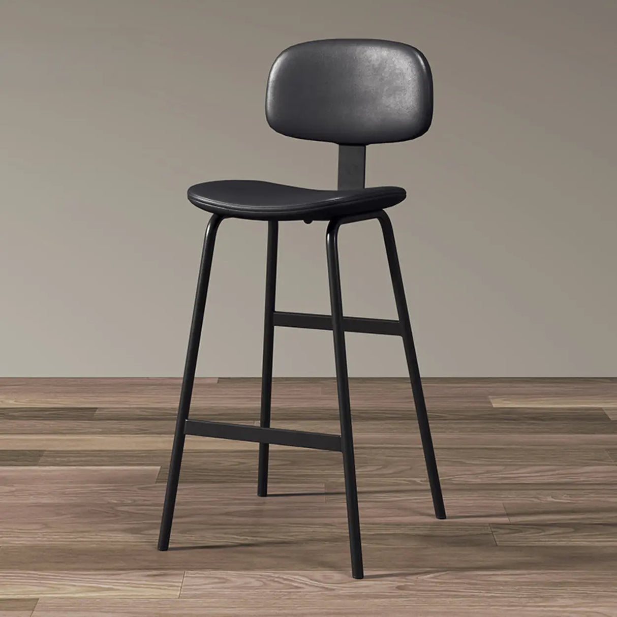 Modern Simple Hideskin Gray Saddle Seat Low Back Bar Stools Image - 13