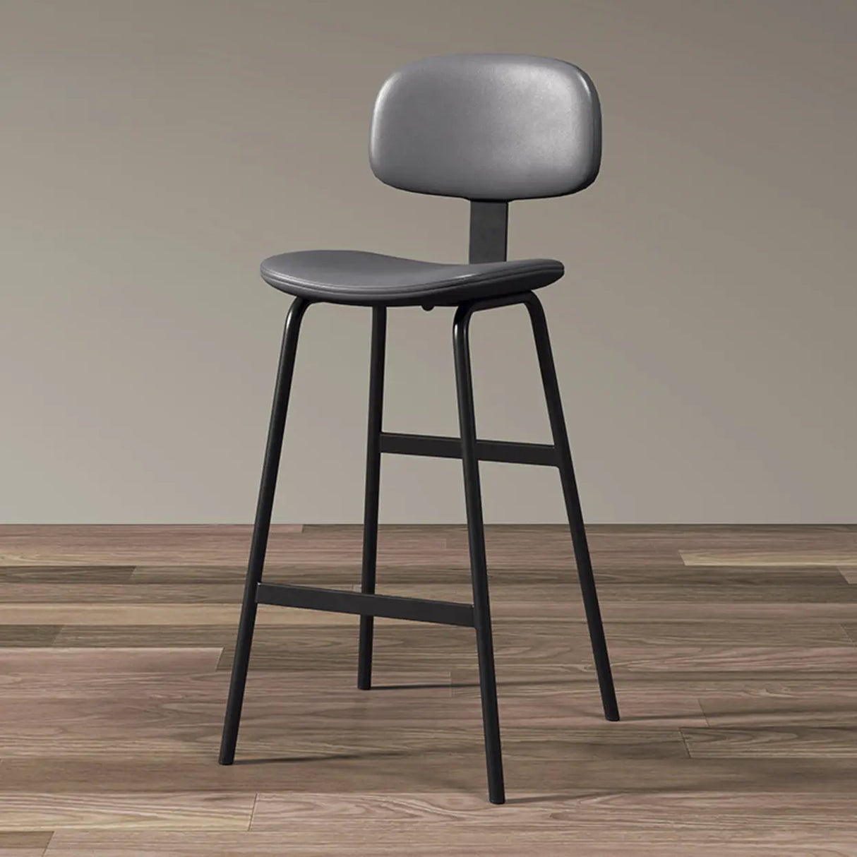 Modern Simple Hideskin Gray Saddle Seat Low Back Bar Stools Image - 17