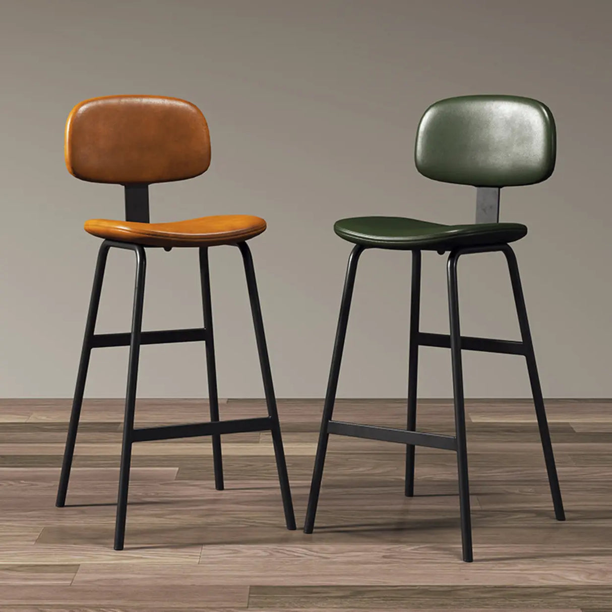 Modern Simple Hideskin Gray Saddle Seat Low Back Bar Stools Image - 3