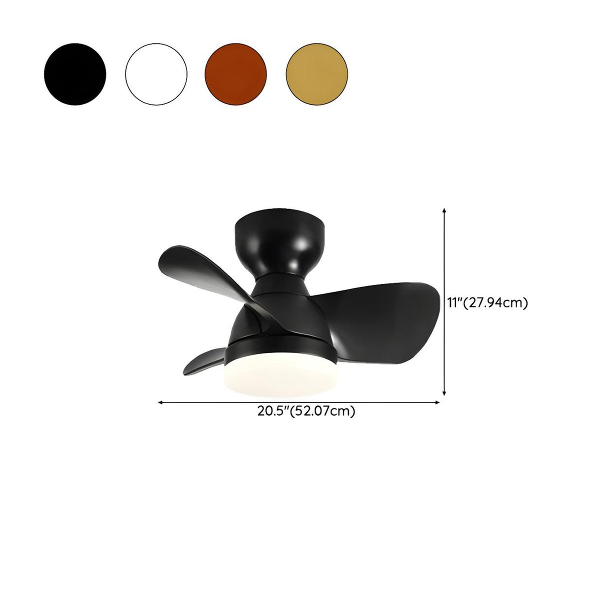 Modern Simple Mini 3 Blade Flush Ceiling Fan with Light