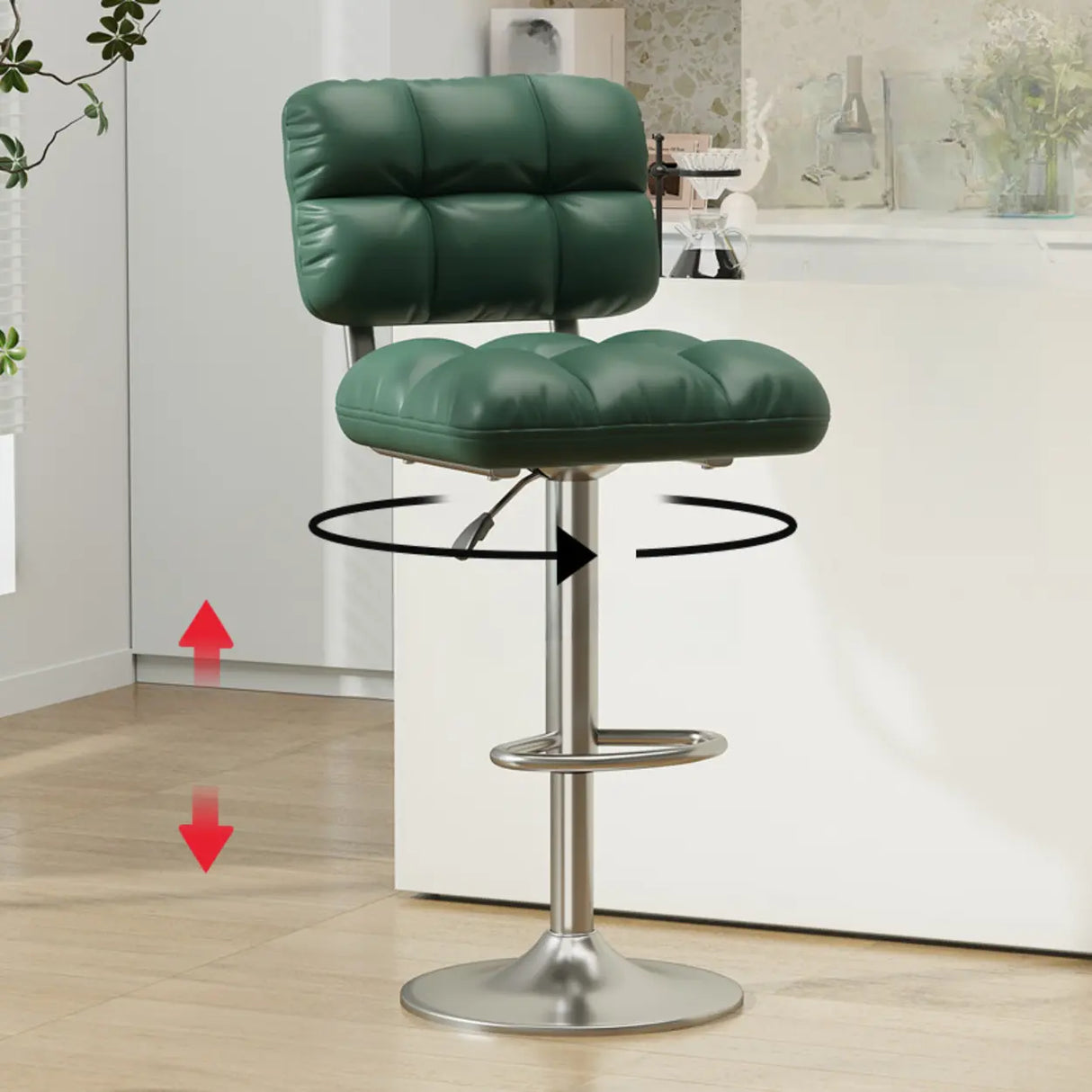 Modern Simple Rotating Height Adjustable Green Bar Stools Image - 11