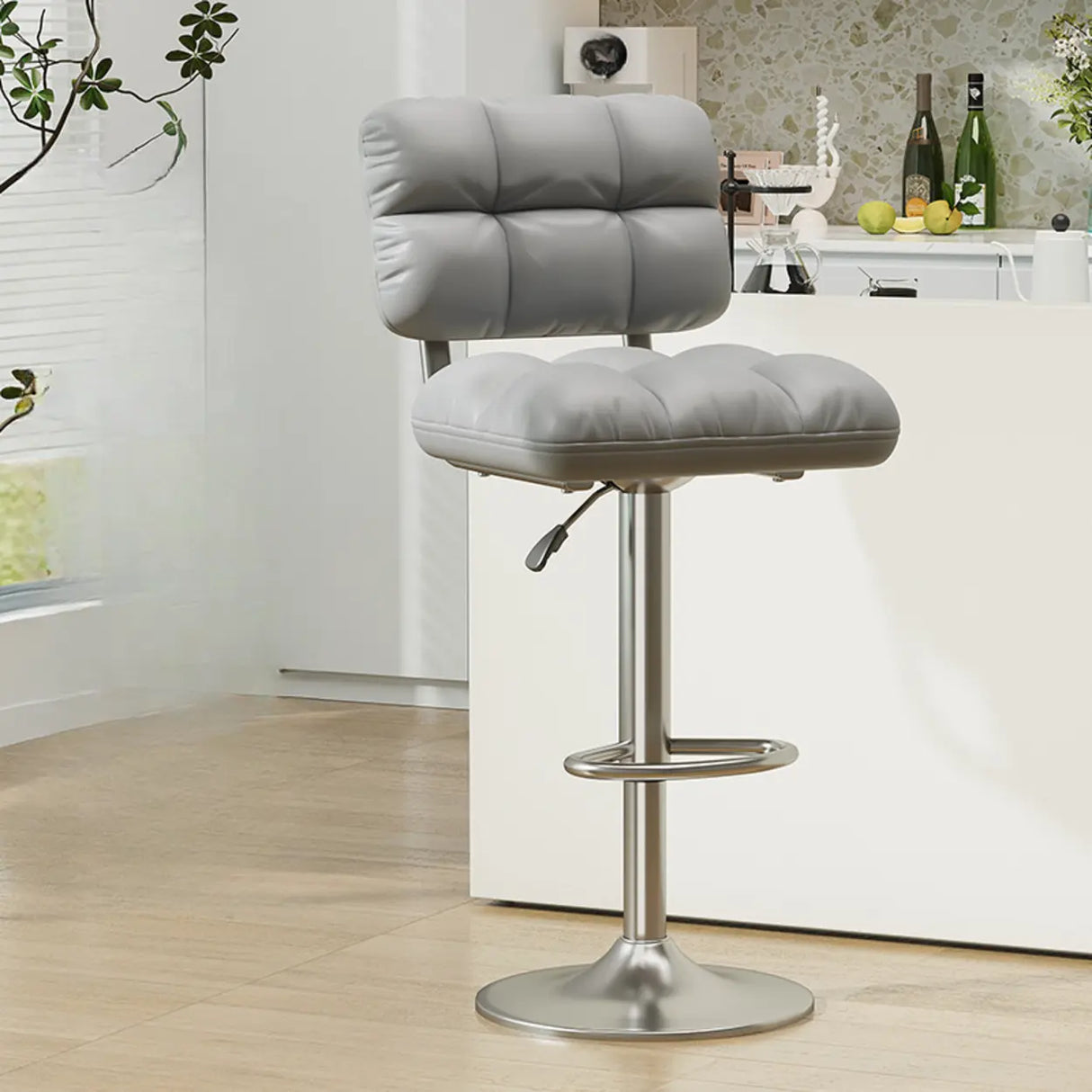 Modern Simple Rotating Height Adjustable Green Bar Stools Image - 3