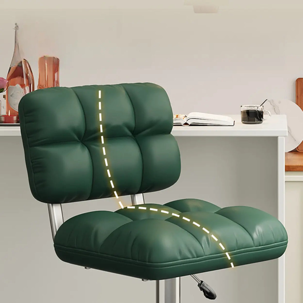 Modern Simple Rotating Height Adjustable Green Bar Stools Image - 6