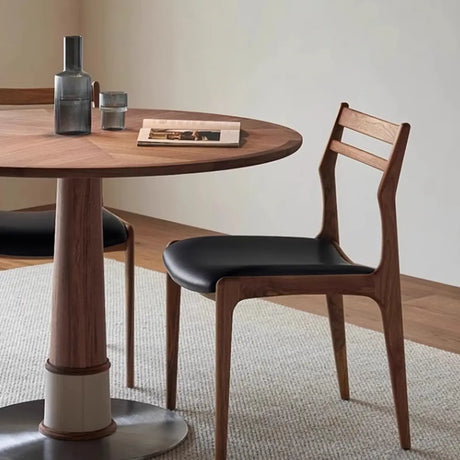 Modern Simple Walnut Natural Wood Legs Side Dining Chair Image - 1